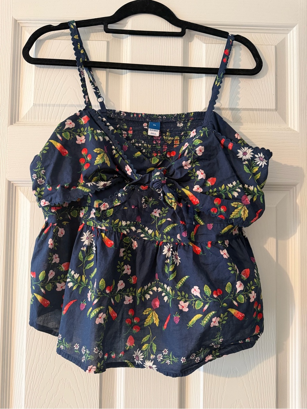 Old Navy Navy Floral & Strawberry Tie-Front Camisole Top